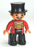 LEGO 47394pb152 Duplo Figure Lego Ville, Male Circus Ringmaster, Black Legs, Red Top with Gold Braid, Top Hat, Brown Eyes